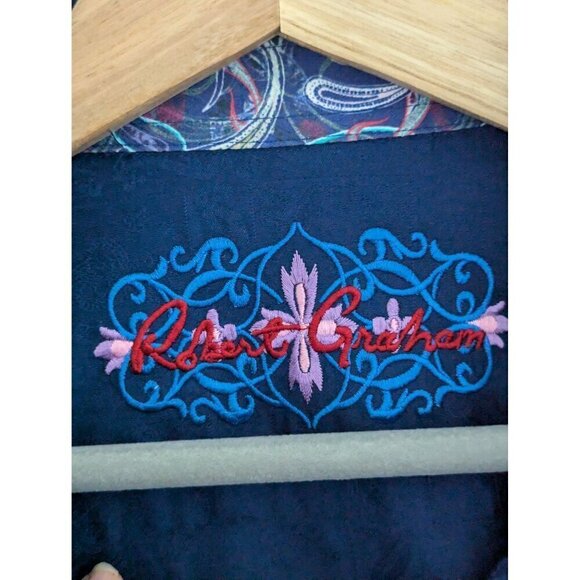 Robert Graham Knowledge Wisdom Truth Floral Print Navy Shirt Size M - Picture 7 of 10